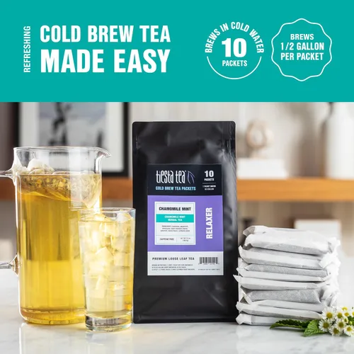 Vista 2 de Tiesta Tea - Infusión Fría de Manzanilla y Menta, Hoja Suelta, Mezcla Premium, Té Helado Sin Cafeína, 10 Paquetes de Infusión Fría, Rinde Una Jarra