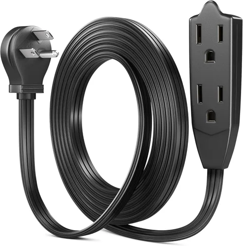 Vista 12 de Maximm Cable de extensión de enchufe plano de 50 pies, 3 salidas, enchufe Negro