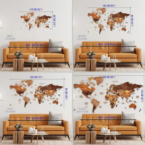Vista 6 de Mapa del mundo, decoración artística para pared, mapa de madera, mapa del mundo de madera 3D, mapa grande para pared, mapa colorido de madera