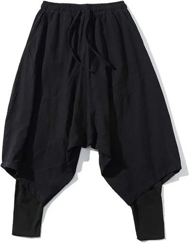 Vista 2 de PRIJOUHE Pantalones harem para hombre, pantalones holgados de pierna ancha, de algodón