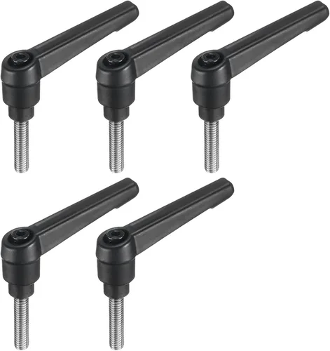 Vista 14 de uxcell 5 piezas de manija de palanca de sujeción ajustable M5 x 1.969 in de óxido negro métrico de acero al carbono macho roscado perillas de mano