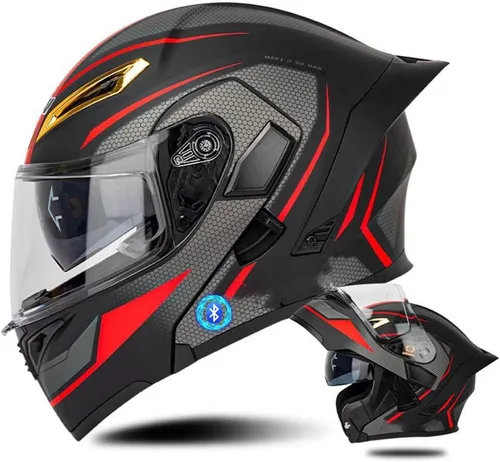 Vista 14 de Casco de motocicleta Bluetooth modular, casco moto plegable con visera interior, visera solar, doble lente de seguridad, casco aprobado por DOT