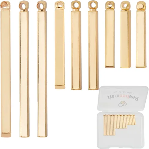 Vista 7 de Beebeecraft 1 caja de 30 dijes de barra vertical chapados en oro de 18 quilates de 3 tamaños