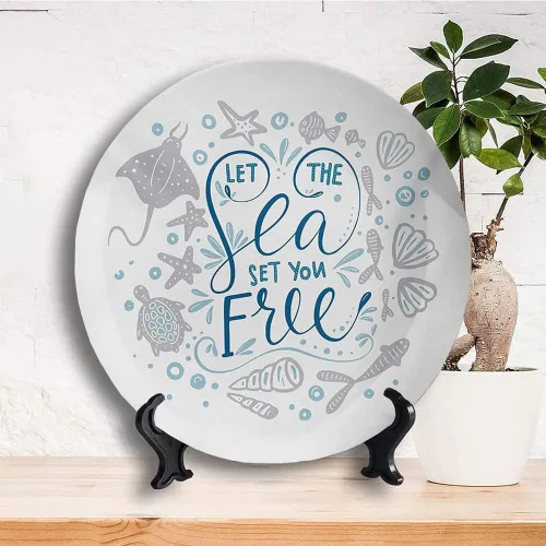 Vista 3 de Placa de exhibición de cerámica, placa decorativa colgante de cerámica náutica, con cita gratuita con mariscos, 10 pulgadas, placa de cerámica