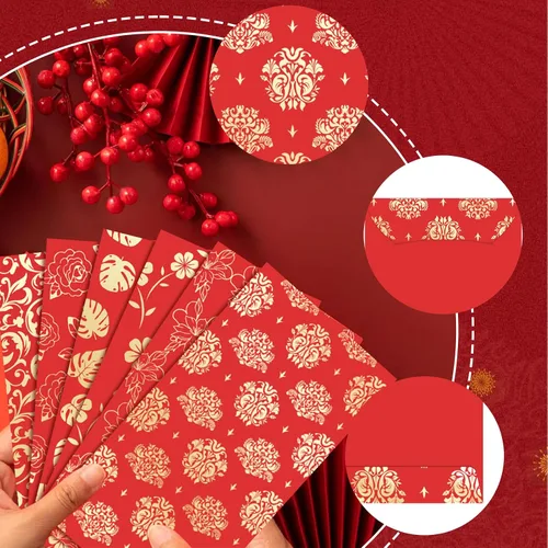 Vista 7 de 66 sobres rojos de Año Nuevo chino Hong Bao – 6 sobres de dinero de diseño para festival de primavera del año lunar, cumpleaños, fiesta de boda