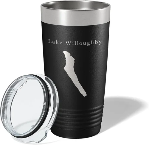 Vista 2 de Lake Willoughby Map Tumbler Travel Mug Insulated Laser Engraved Coffee Cup Vermont 20 oz Black