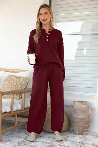 Vista 6 de PRETTYGARDEN Conjunto de 2 piezas de suéter de punto de otoño y pantalones de pierna ancha para mujer 2024