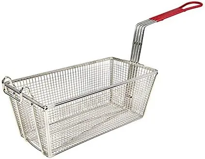 Vista 7 de Tiger Chef Prensa de la cesta de la freír del acero inoxidable con la manija plástica roja de 11 pulgadas