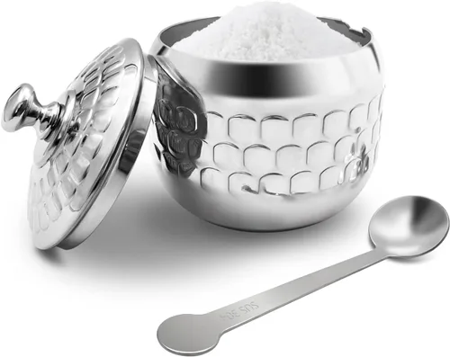 Vista 8 de Tarro de Azúcar de Acero Inoxidable de 300ml con Tapa y Cuchara 10 OZ Tarro de Condimentos para Café, Recipiente de Especias con Tapa y Cuchara
