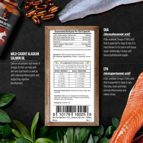 Vista 6 de Best Paw Nutrition Aceite de salmón puro de Alaska salvaje para perros y gatos, alergias, picazón seca en la piel, puntos calientes y alivio