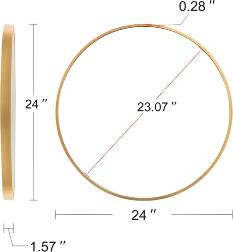 Vista 3 de 24" Wall Round Circle Mirror Bathroom Make Up Vanity Mirror - Golden