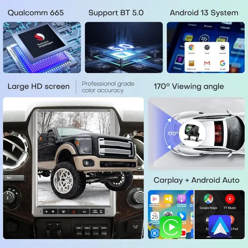 Vista 5 de Qualcomm - Radio de coche para Ford F250 F350 F450 2013 2014 2015 2016 SYNC2 estéreo Android 13 reemplazo Carplay Android actualización automática