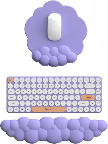 Vista 9 de Cloud - Juego de reposamuñecas para teclado y alfombrilla para mouse con reposamuñecas ergonómico, lindo soporte para reposamuñecas de espuma Blanco