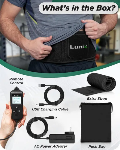 Vista 8 de Lunix LX16 Cinturón de terapia de luz roja, terapia de luz infrarroja cercana y luz roja para mejorar la circulación, relajar los músculos, negro