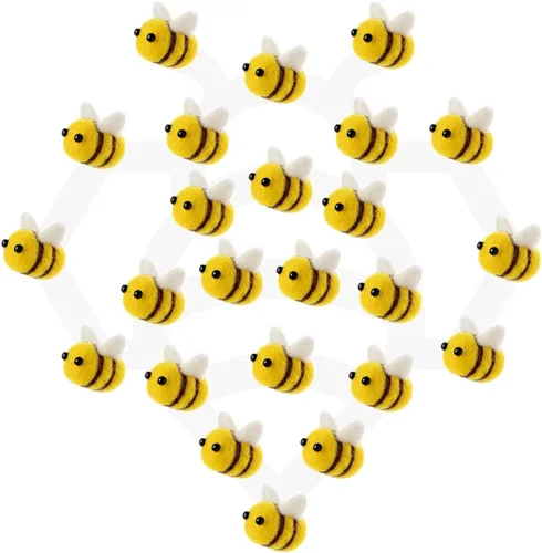 Vista 8 de CINPIUK Juego de 12 abejas de fieltro para manualidades, fieltro de lana de abejorro de felpa para decoración de bandejas escalonadas, recuerdos