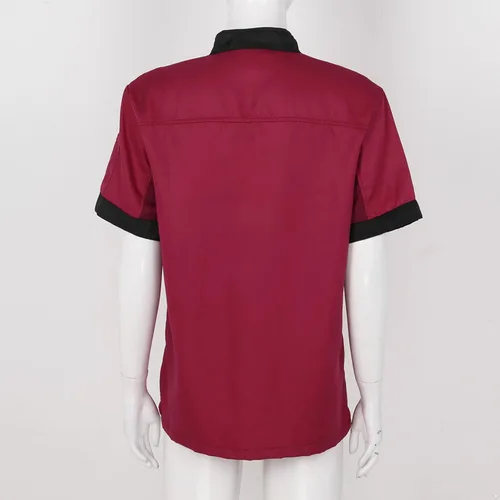 Vista 5 de Aiihoo Chaqueta de chef de manga corta para mujer, con cuello abotonado, camisa de cocina, uniforme de trabajo