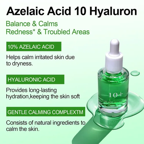 Vista 6 de Suero facial de ácido azelaico al 10%, suero facial para pieles sensibles, ácido hialurónico, niacinamida (1.0 fl oz/1.01 fl oz.)