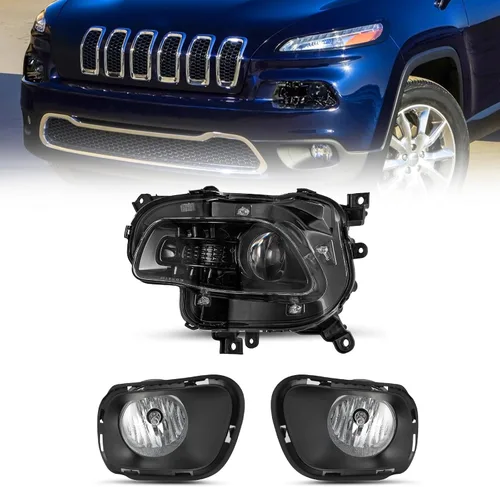 Vista 13 de JSBOYAT Compatible con 2014-2018 Jeep Cherokee Luz LED DRL de estacionamiento Señal de giro estilo OE Faros LED DRL cromados para parachoques Señal