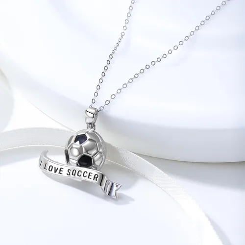 Vista 5 de PCTJYFU Collar con colgante de fútbol 3D de plata de ley 925 para hombre, collar con dije de balón de fútbol de fútbol unisex, joyería deportiva