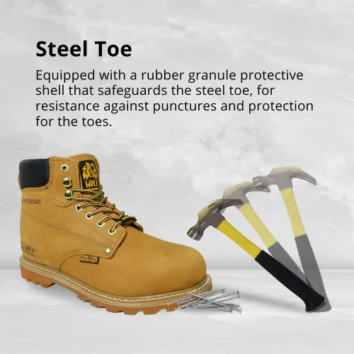 Vista 4 de Wolf Work Boot 100% Genuine Upper Leather Oil, Impact, Abrasion Resistant Electrical Hazards Non-Slip Rubber Sole Steel Toe Padded