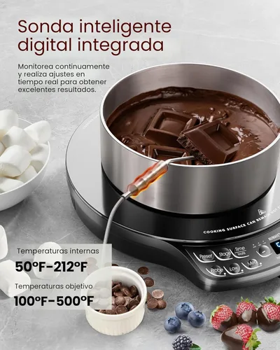 Vista 3 de Nuwave - Placa de inducción portátil Diamond con sonda, quemador de encimera avanzado, 91 temperaturas desde 100 °F hasta 500 °F, vidrio cerámico a