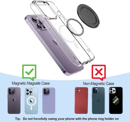 Vista 7 de Mindsky Soporte de Anillo Magnético de Doble Cara para Teléfono Compatible con Fundas Magsafe iPhone 12 13 14 15 Serie (Dos Imanes)