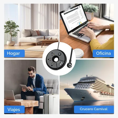 Vista 5 de NTONPOWER Regleta de alimentación de viaje, regleta portátil aprobada para cruceros con 3 tomas, 3 USB (1 USB C), cable de extensión de viaje de 5