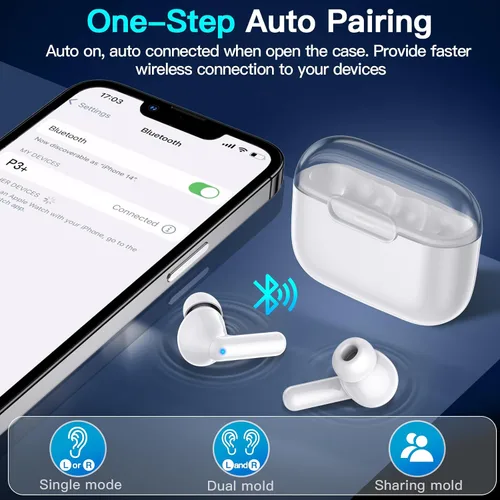 Vista 4 de kurdene P3 - Auriculares inalámbricos Bluetooth 5.3, estéreo de graves profundos con micrófono en el oído, auriculares de sonido envolvente premium