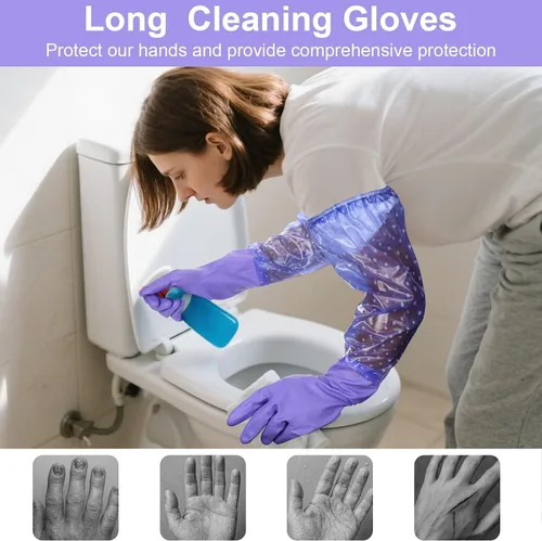 Vista 4 de XANGNIER Guantes largos para limpiar el baño, guantes impermeables resistentes a los productos químicos, longitud del codo, brazo completo de PVC 1