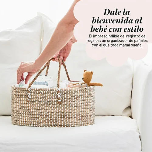 Vista 6 de BEBE BASK - Organizador de pañales para bebé, cesta con divisor de algodón Award Winner, Handmade, Seagrass Caddy Basket, Newborn Essentials
