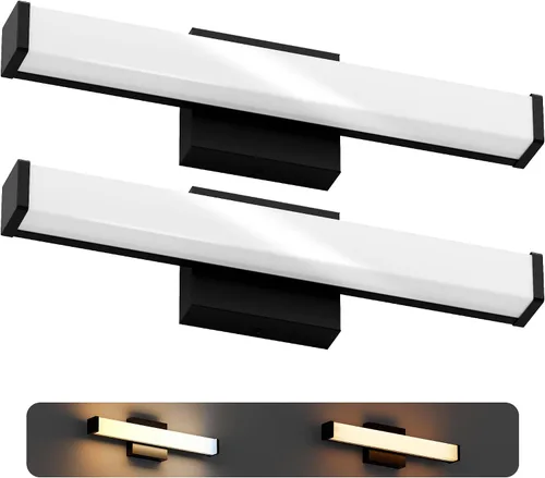 Vista 10 de Lámparas de tocador de baño de 18 pulgadas con luz nocturna: barra de iluminación LED larga cuadrada montada en la pared sobre espejo con cambio