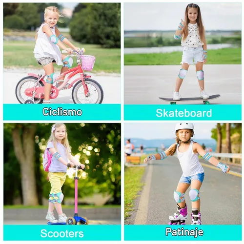 Vista 7 de FIODAY Rodilleras para niños, rodilleras y coderas, protectores de muñeca, juego de equipo de protección ajustable para niñas y niños, patinaje