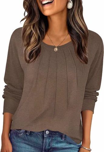 Vista 29 de Zeagoo Blusas de otoño para mujer, camisas de manga larga, blusas casuales de algodón, blusas plisadas elegantes 2025