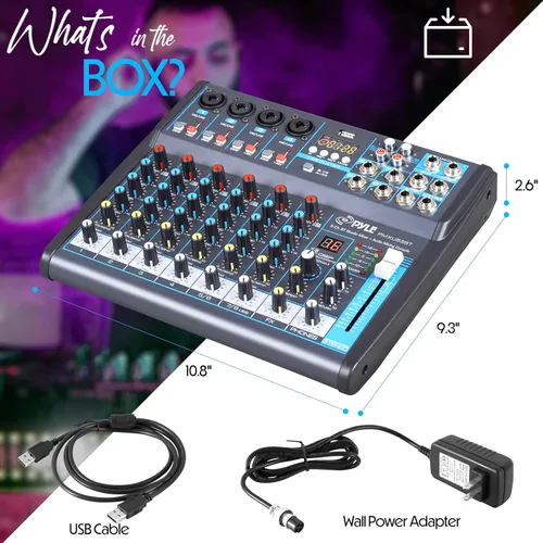 Vista 3 de Pyle - Mezclador de audio profesional, tablero de sonido, consola de mesa, sistema de interfaz de 8 canales, USB digital, Bluetooth, MP3, entrada
