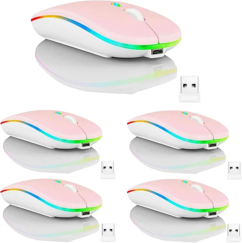 Vista 17 de Paquete de 10 ratones inalámbricos Bluetooth, LED de doble modo recargable, silencioso y delgado, portátil (receptor BT5.2+USB), mouse