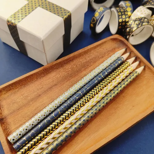 Vista 9 de YUBBAEX Juego de 18 Rollos de Cinta Washi Negra Dorada con Patrones Básicos de Impresión Dorada, Cintas Decorativas para Artes, Manualidades DIY