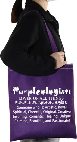 Vista 6 de TSOTMO Bolsa de asas púrpura Fondo púrpura Bolso de mano Amante de todas las cosas Regalo diseñado bolsa de asas para amantes, Púrpura, Grande