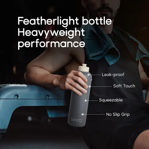 Vista 4 de Botella de agua deportiva – Cuerpo exprimible suave al tacto con boquilla de una sola mano, ligera, sin derrames, para gimnasio, cardio y deportes