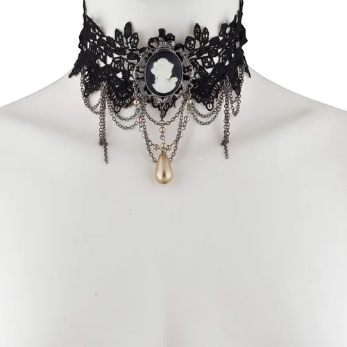 Vista 3 de LUX ACCESSORIES Gargantilla negra gótica retro vintage para mujer, Metal