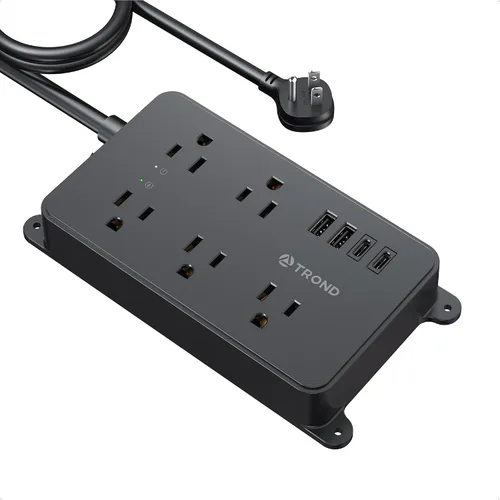 Vista 31 de TROND Regleta protectora contra sobretensiones, cable de extensión de 3 pies de enchufe plano, 5 tomas de corriente ampliamente espaciadas con 2 USB