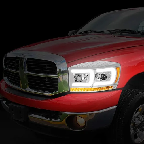 Vista 17 de DNA MOTORING HL-HPL-RM06-G-CH-AM LED U-Bar DRL Faros de señal de giro perseguidores compatibles con Dodge Ram 1500 06-08/Dodge Ram 2500 3500 06-09