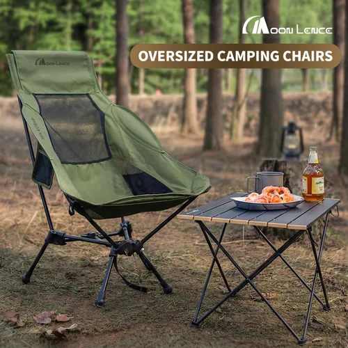 Vista 7 de MOON LENCE Silla de camping plegable de respaldo alto, silla compacta portátil de 330 libras con asiento ancho y respaldo ergonómico (negro)