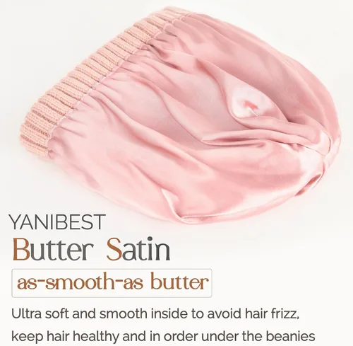 Vista 2 de YANIBEST Sombreros de invierno para mujer, gorro con forro de satén para clima frío, gorro para mujeres y hombres, sombreros de punto cálidos
