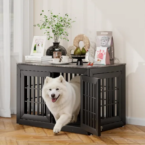 Vista 17 de Snuowu Mueble de jaula de perro resistente de 26 pulgadas para perros pequeños, medianos y grandes, jaula rústica de madera para perros, muebles