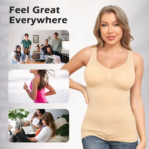 Vista 4 de Camisolas moldeadoras con brasier integrado control de abdomen camisetas sin mangas de compresión para mujer moldeador de cuerpo sin mangas
