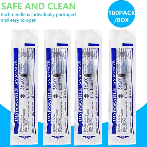 Vista 5 de Paquete de 100 jeringas de plástico de 0.1 fl oz/cc Luer Lock Tip – Herramientas de jeringa de medición de líquidos (sin aguja) – Estériles