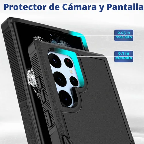 Vista 5 de Funda para Samsung Galaxy S22 Ultra: funda protectora de doble capa resistente para teléfono celular, a prueba de golpes, con protector de pantalla