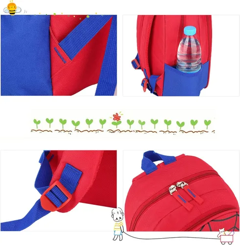 Vista 4 de JBin Rich Mochila para niños pequeños, mochila roja preescolar para niños y niñas de 2 a 8 años, Rojo -, Medium