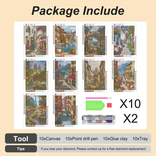 Vista 3 de Kits de pintura de diamante Stalente para adultos, paquete de 10 kits de arte de diamante 5D para principiantes, pintura de diamante redonda