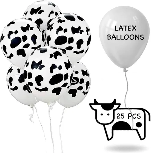 Vista 2 de 25 globos de vaca divertidos con estampado de vaca para fiesta de vaqueros, temática de vaquero occidental, suministros de recuerdo de fiesta